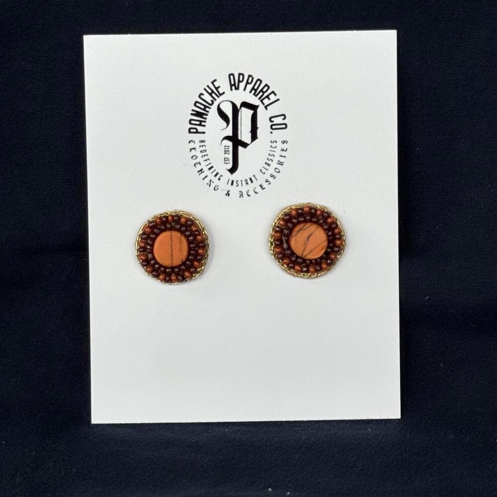 NWT PANACHE CO. Beaded Stud Earring Red Tones Shabby Chic Retro Western